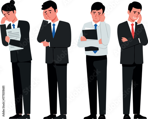 Four Men In Business Attire Displaying Sadness And Worry