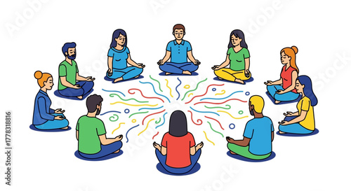Illustration of diverse group meditating in