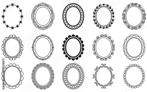 Elegant Oval Frame Set with Decorative Borders Vector Illustration Graphic Resource Collection Template for Design Elements and Creative Projects