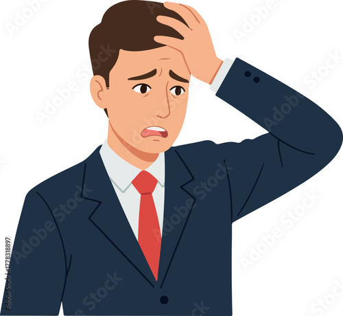 Frustrated Businessman In Suit Holding His Head White Background