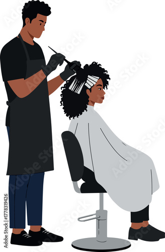Hairdresser Applying Hair Dye To Woman With Curly Hair