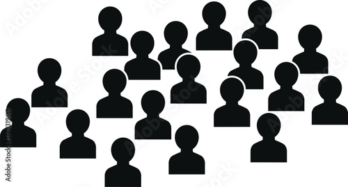 Vector crowd icons, black silhouette people symbols, group gathering pictograms, community and demographic illustration, social behavior design, teamwork and organizational figures