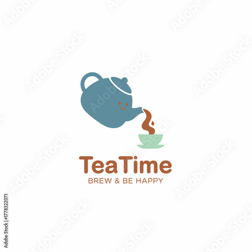 A smiling teapot pours tea into a teacup with the words "TeaTime