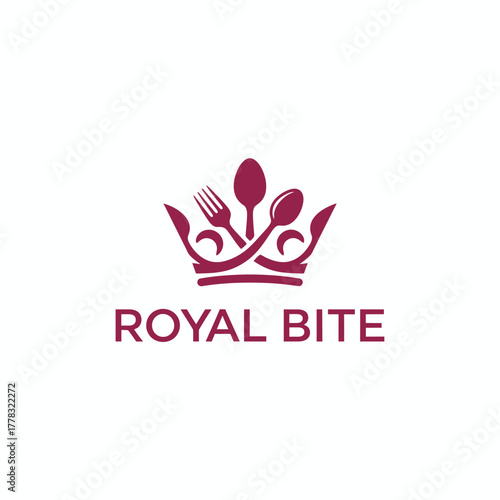 A regal emblem featuring a crown, cutlery, and text. Elegant design perfect for the food service industry