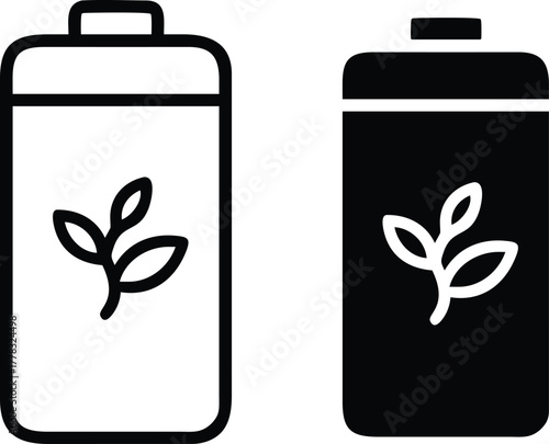 Eco friendly battery icons representing sustainable energy and green power technology or Vector Silhouette..eps