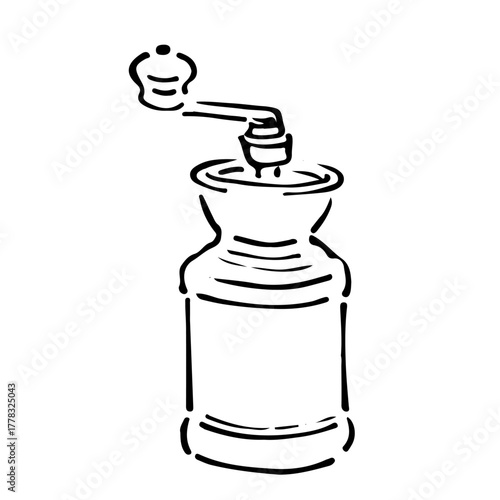 コーヒーミルの手書きイラスト　モノクロ