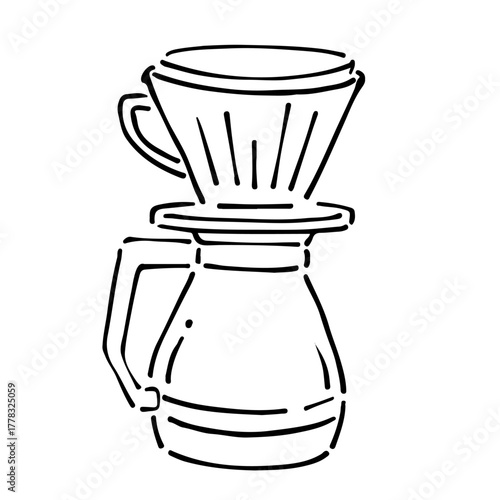 コーヒードリッパーの手書きイラスト　モノクロ