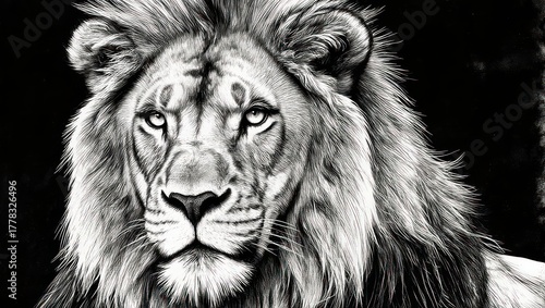 Wallpaper Mural Majestic Lion Portrait in Black and White - Regal Animal. Torontodigital.ca