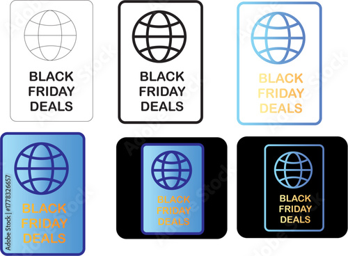 Black Friday Deals Global Icon Set Minimalist Design for Sales Promotion