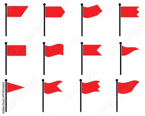 Red Flag Icons Collection – Multiple Style Vector Set, Flat and Isolated Flag Symbols for Web, App, and Graphic Design