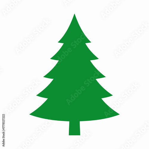 A simple, bright green stylized illustration of a Christmas tree isolated on white background.