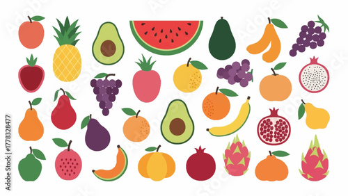 Colorful Flat Design Assorted Fruits Vector Illustration