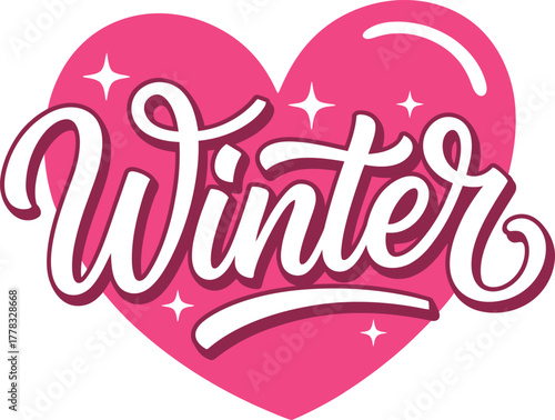 Pink Heart with "Winter" Text and Sparkles