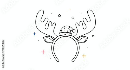 A festive reindeer antler headband adorned with a polka-dotted Santa hat, perfect for Christmas celebrations and holiday parties.