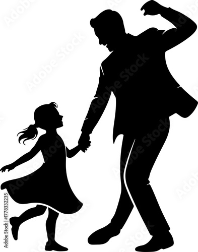 father and daughter dancing silhouette vector illustration