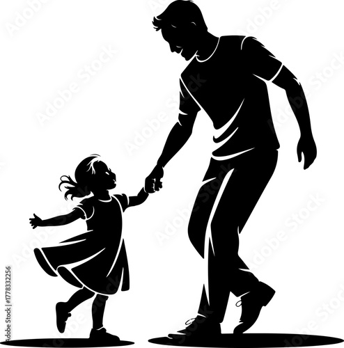 father and daughter dancing silhouette vector illustration