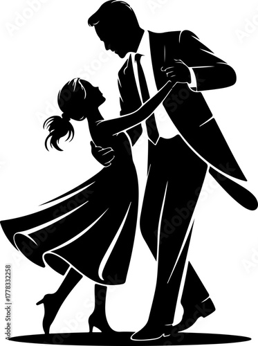 father and daughter dancing silhouette vector illustration