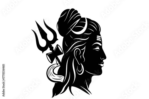 Serene Lord Shiva profile silhouette with Trishul, divine energy and spiritual power conveyed