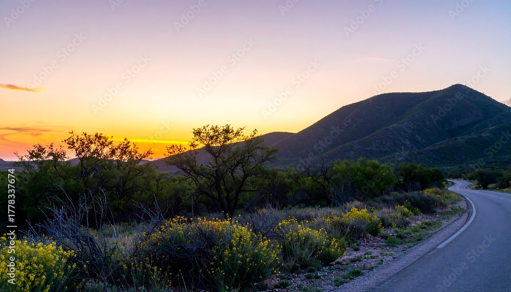 Fototapeta premium Scenic sunset over desert highway
