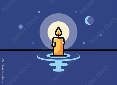 Serene Candlelight Reflection A Tranquil Night Scene Over Calm Waters, Illuminated by a Gentle Moon
