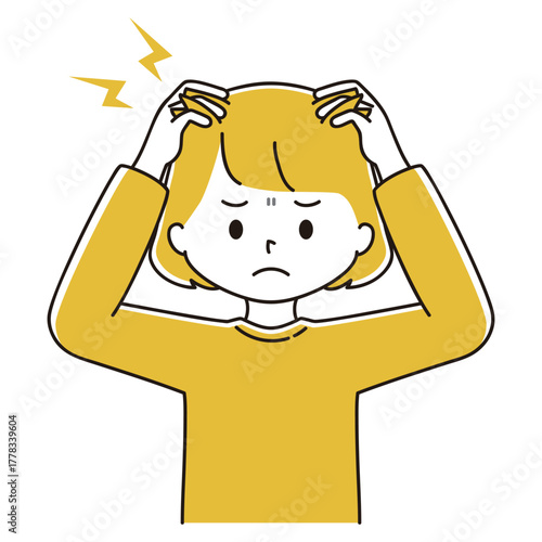 頭をかきむしる女性のイラスト