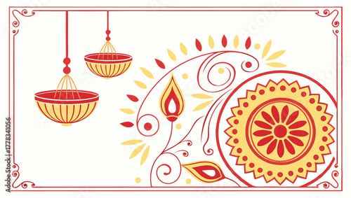 Elegant and stylish Happy Diwali background featuring intricate decorations, golden light effects, and festive motifs, symbolizing the joy and beauty of the festival of lights 