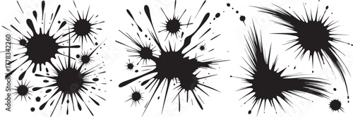 Black ink splatter vector graphic design element for artistic background texture