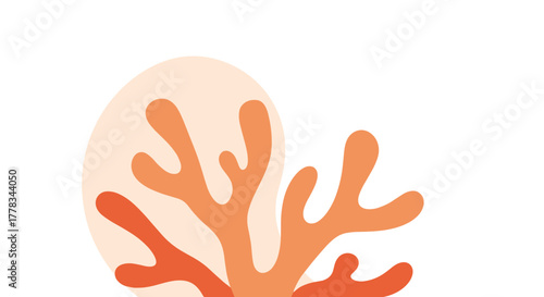 Stylized illustration of vibrant orange and red coral branches creating a playful organic shape with a soft peach background.