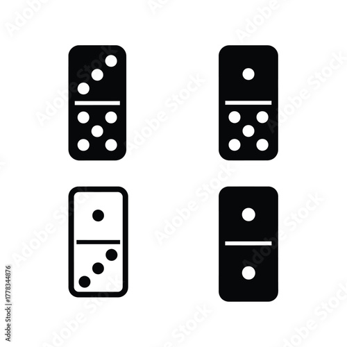 A collection of black domino game tiles presented as simple vector icons for tabletop gaming and entertainment concepts