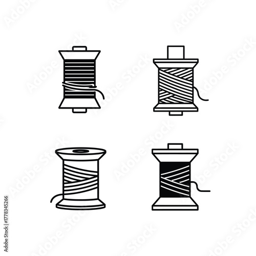 Set of Black and White Thread Spools in Vector Illustration