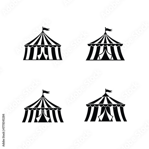 Circus Tents Collection Vintage Big Top Icons for Entertainment