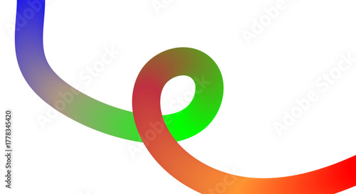 Abstract colorful ribbon swirling and looping against a white background