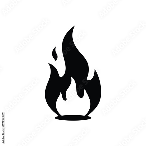 Simple black fire flame icon isolated on a white background, a vector illustration of a burning bonfire symbol for graphic design