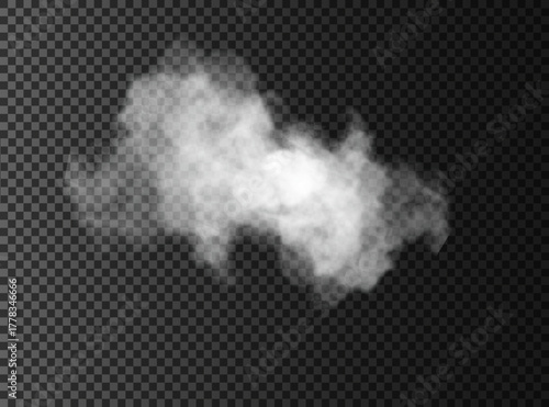 Fog or smoke isolated transparent special effect. White vector cloudiness, mist or smog background.
