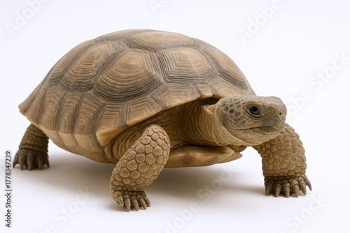 Wallpaper Mural Desert Tortoise Walking Across a White Background, Capturing its Textured Shell and Wrinkled Neck Skin Torontodigital.ca