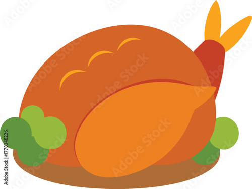 Delicious roasted turkey with fresh garnish on a clean white background
