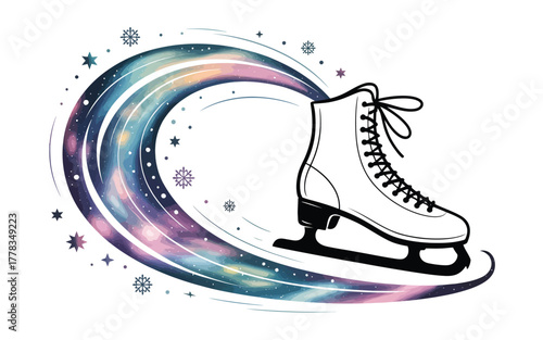 Ice Skate with Cosmic Swirl and Snowflakes
