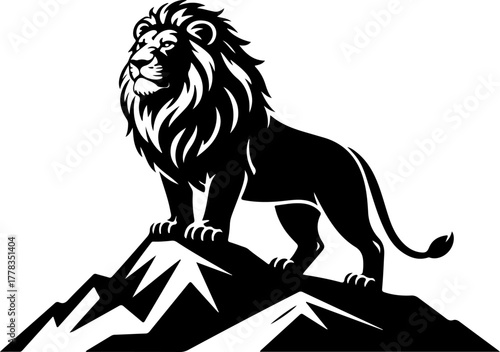 lion on mountain silhouette vector illustration