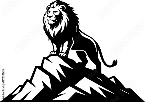 lion on mountain silhouette vector illustration