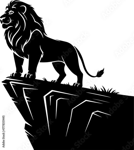 lion on mountain silhouette vector illustration