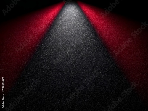 Dramatic dark textured background with converging red and white spotlights offering ample negative space