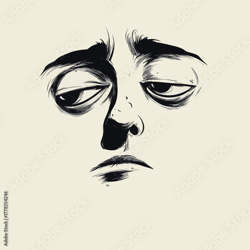 Melancholic outline of a despondent face, a poignant symbol of despair   , vector style simple color
