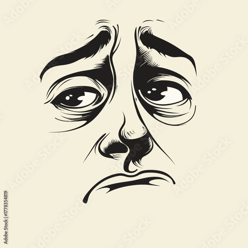 Melancholic outline of a despondent face, a poignant symbol of despair   , vector style simple color