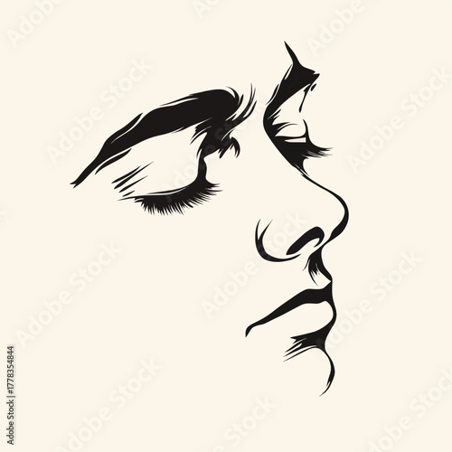 Melancholic outline of a despondent face, a poignant symbol of despair   , vector style simple color