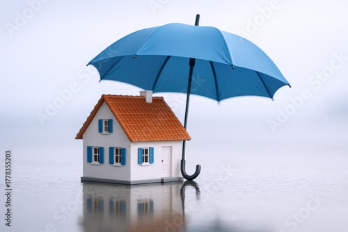 Wallpaper Mural Home Protection Concept: Miniature House Under a Blue Umbrella Symbolizing Security and Safety Torontodigital.ca