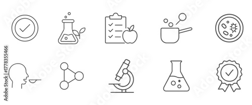 Food and Nutrition Science Line Icons Set, Healthy Lifestyle and Quality Control