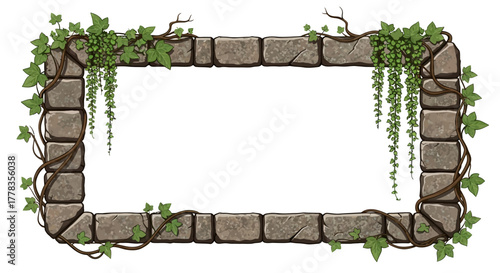Stone Border Frame with Ivy Vines Graphic for Nature and Rustic Designs