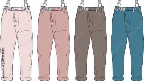 Variety of Fashionable Trousers with Suspenders A Colorful Collection for Stylish Outfits