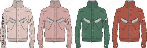 Array of Stylish Bomber Jackets Fashionable Apparel Icons