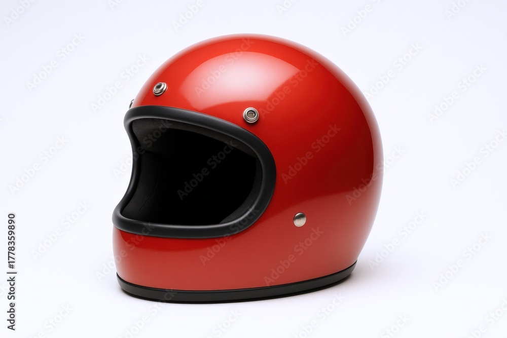 Fototapeta premium Red Full-Face Helmet for Motorcycling and Racing, Protective Gear on White Background, Studio Shot